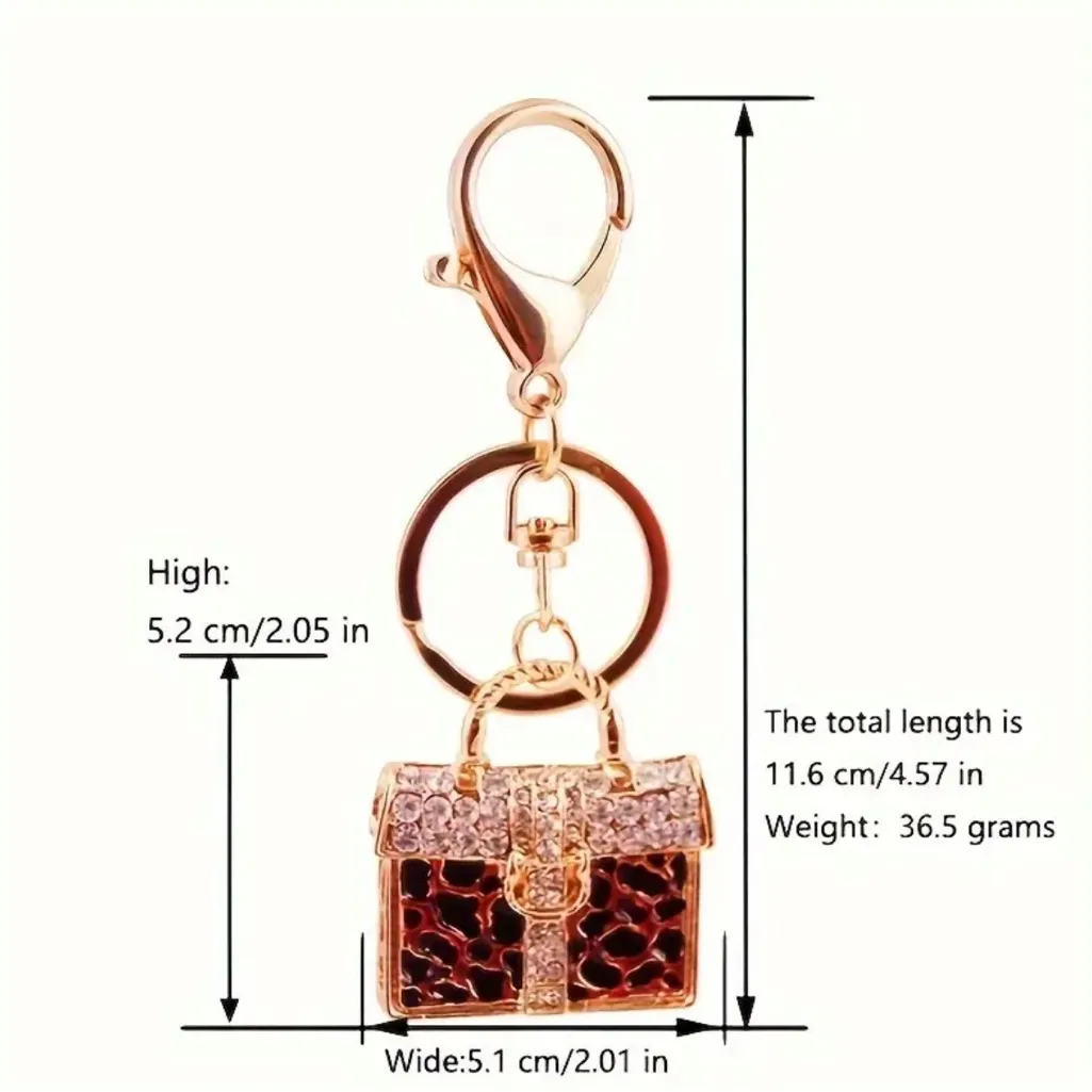 Bag Charm Gold red/black Leopard Print Purse Keychain - Image 4