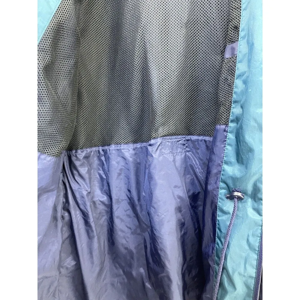 Woolrich Women's Raincoat Blue Hoodie Size Small Nylon Jacket Cinch Waist long - Image 10