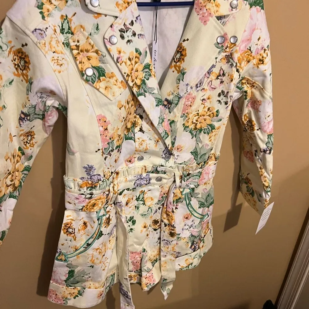 NWT for love & lemons chamomile denim suit floral romper M - Image 9