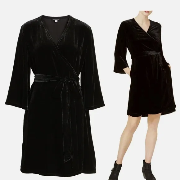 NWT Eileen Fisher Petite Washable Black Velvet Wrap Dress Sz MP - Image 2