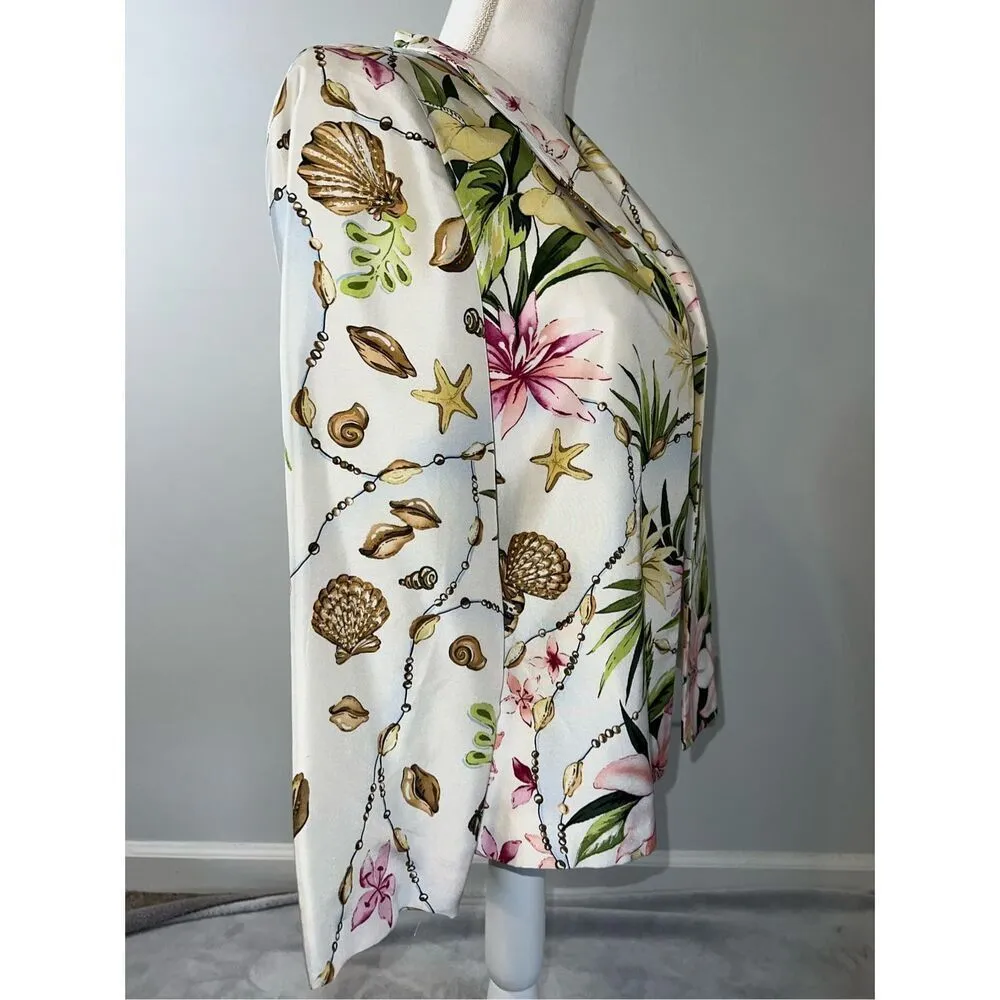 Women’s SILK Seashell Beaded Beach Blazer SMALL White - Image 2