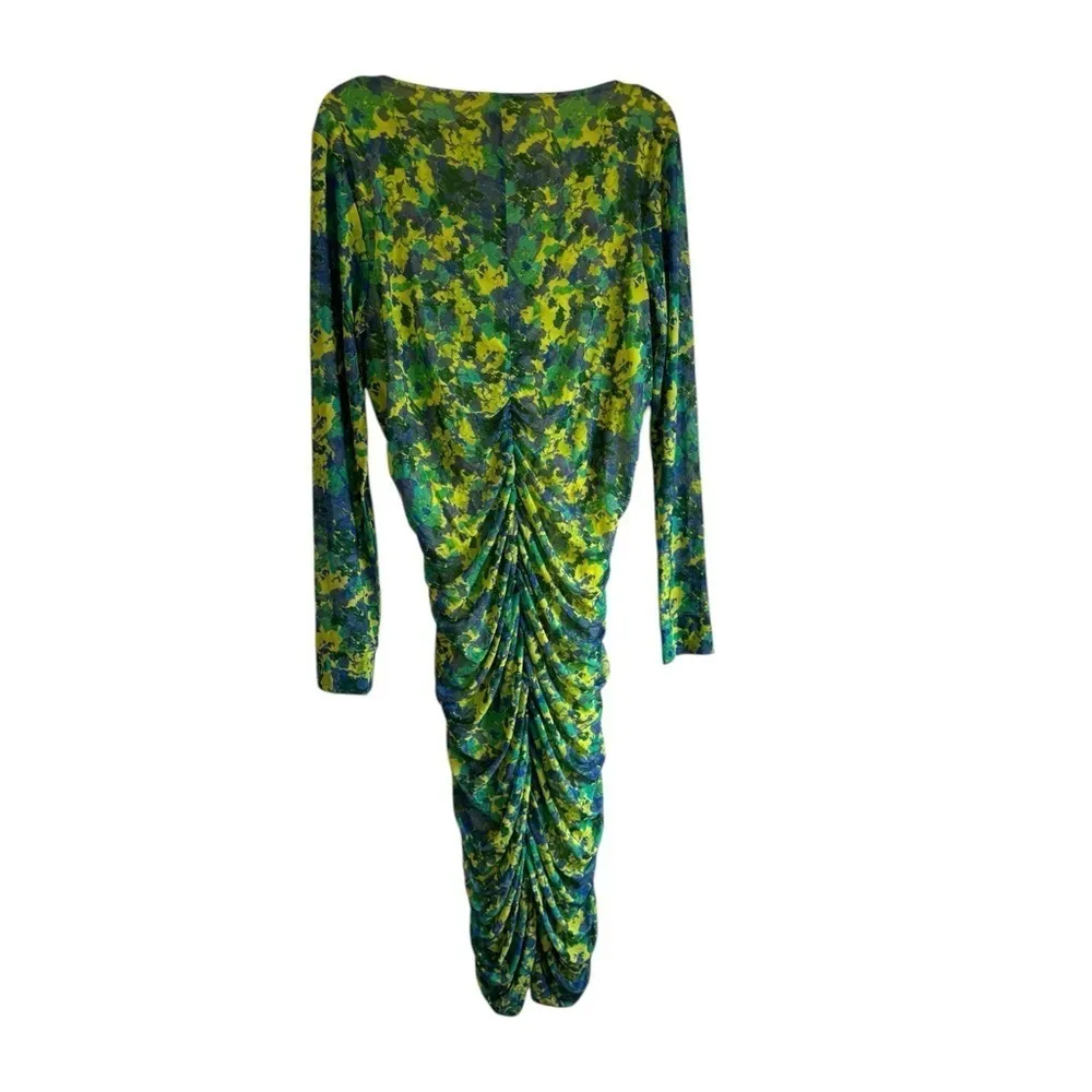 GANNI‎ Ruched floral printed Green 12 stretch-mesh midi dress - Image 5