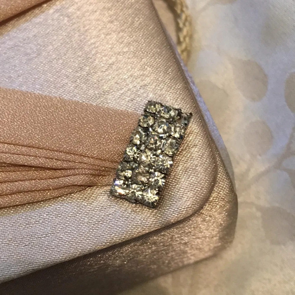 Jessica McClintock Satin Rhinestone Crystal Champagne Cream Clutch - Image 6