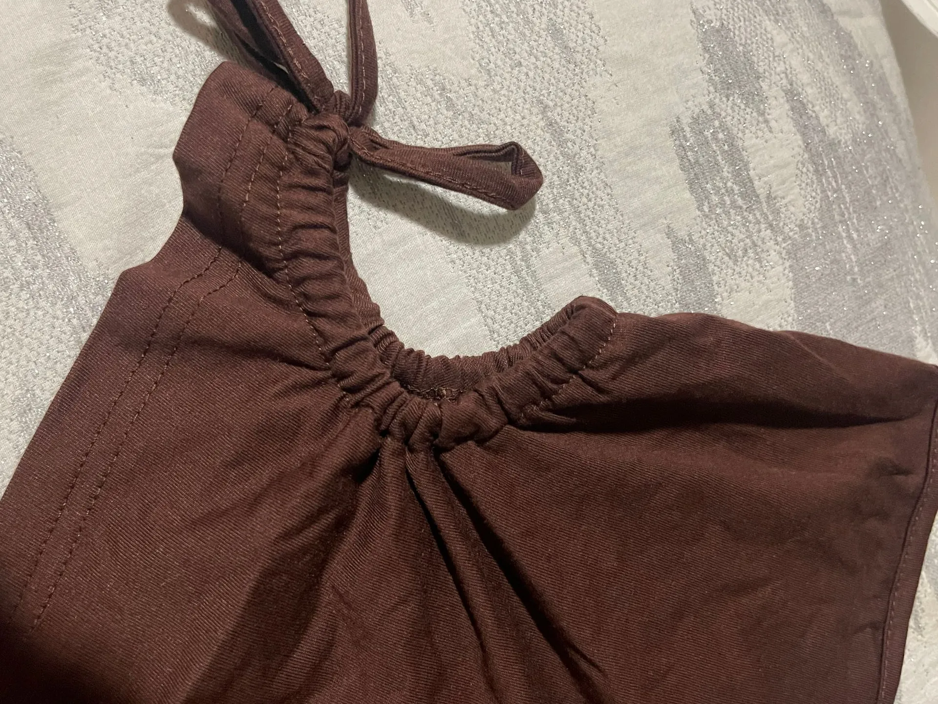 SHEIN Brown One Shoulder Ruched Tie Cropped Tank Top S - Image 6