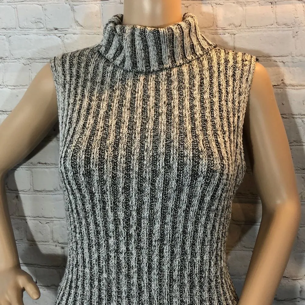 Gray Ribbed Turtleneck Knit Sleeveless Sweater Dress OSFM Size undefined - Image 3
