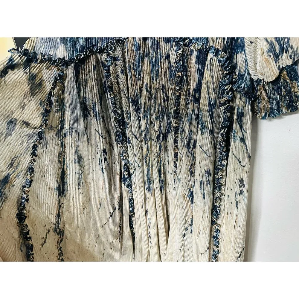 RENE RUIZ COLLECTION Blue Gold Swirled Floral Flowing Tiered Boho Maxi Dress 12 Black - Image 14