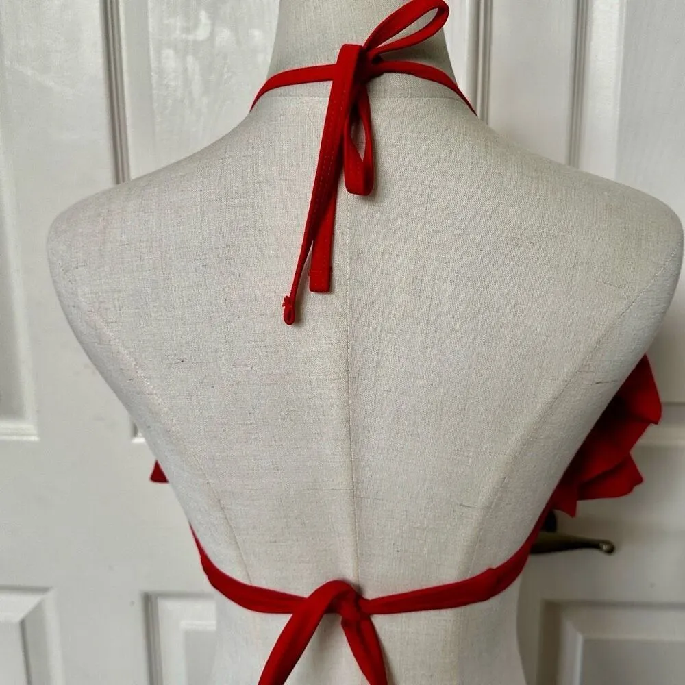 Red Padded Ruffled bikini top Red - Image 3