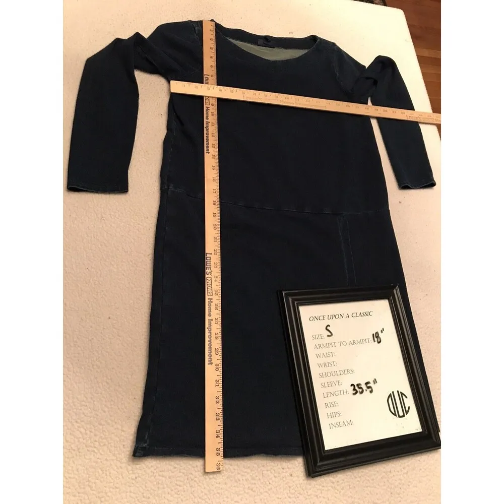 Pure Jill Indigo Dress Size S Denim Cotton Stretch Long Sleeve knee Length LB Blue - Image 2