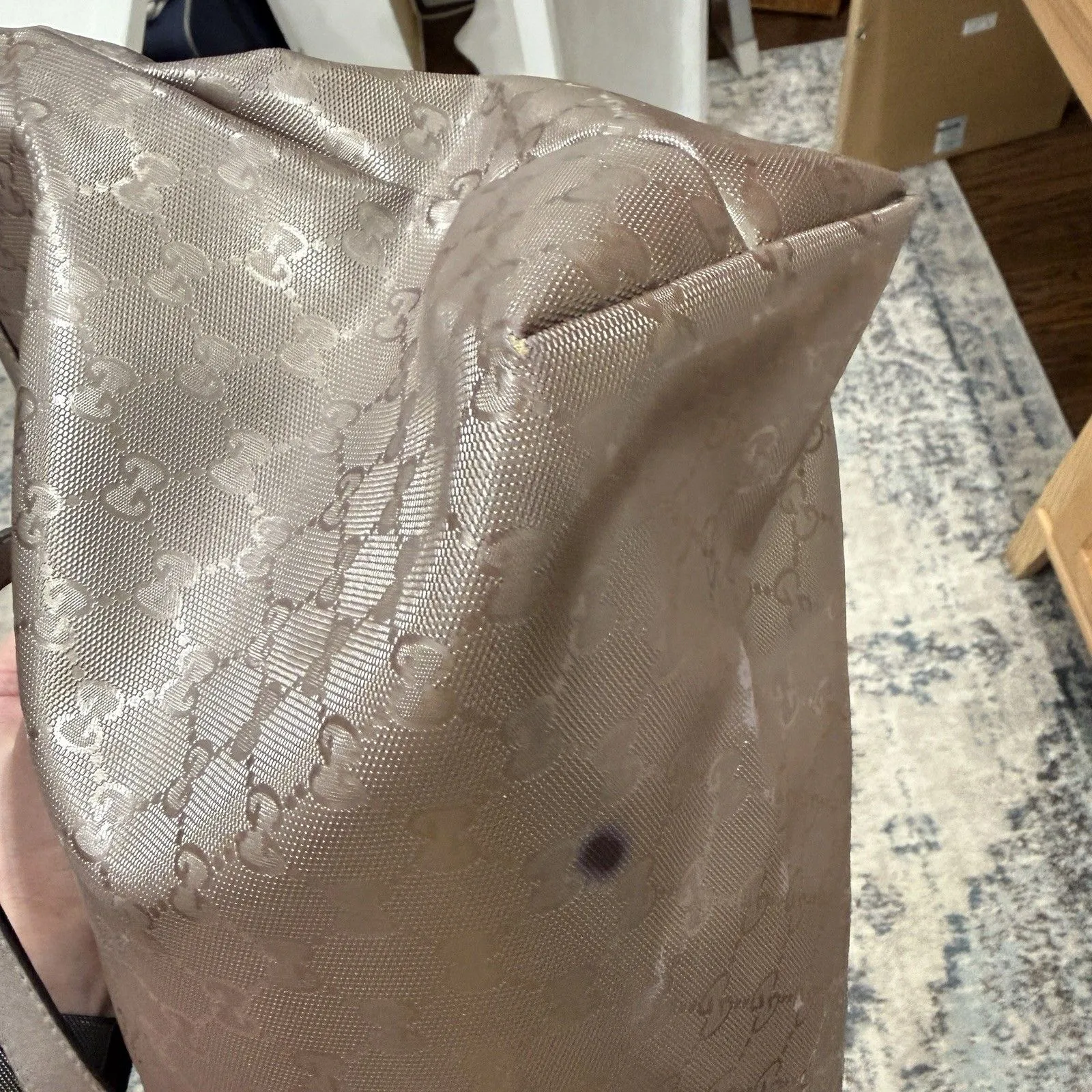 Authentic GUCCI GG Imprime Handbag Tote & Dustbag-Metallic Bronze-Excellent Cond - Image 4