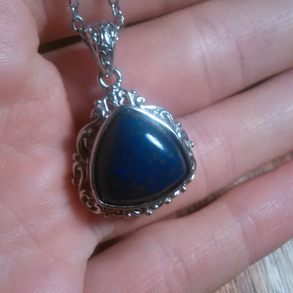 Lapis Lazuli Solitaire Copper Pendant Stainless Steel Necklace - Image 9