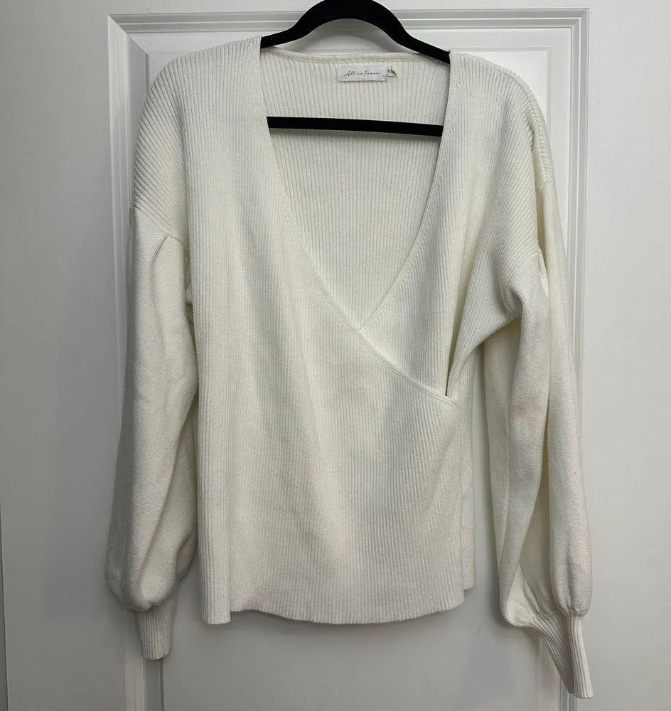 All in Favor Rib Bishop Sleeve Surplice Ribbed Sweater - Image 2