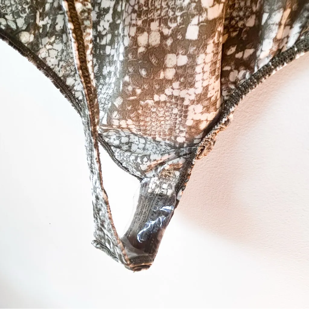 Free People Intimately Bodysuit Moss Green Night Out Snakeskin Small - Image 8