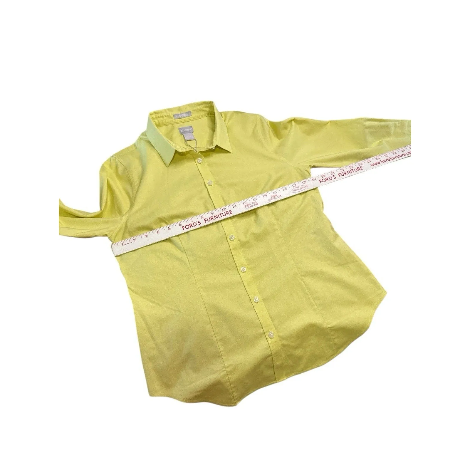 Chico’s Citrine Yellow Non-Iron Button Up Shirt Fitted Long Sleeve Blouse Size 1 - Image 4