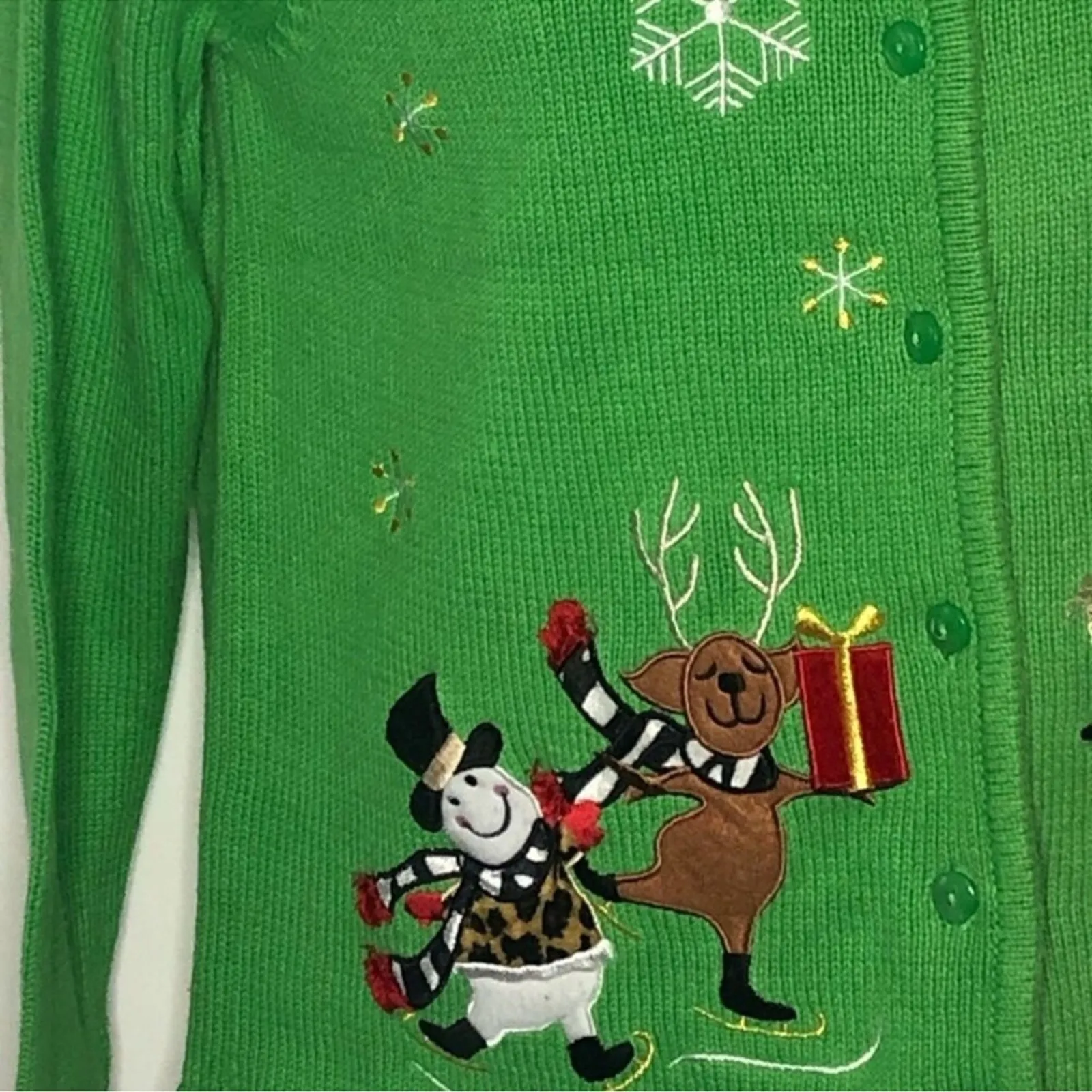 Vintage Classic Elements Christmas Cardigan M | Ugly Holiday Sweater Embellished - Image 10
