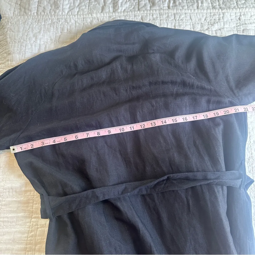 Mille Black Viscose Linen Blend Belted Duster Trench Coat Medium - Image 4