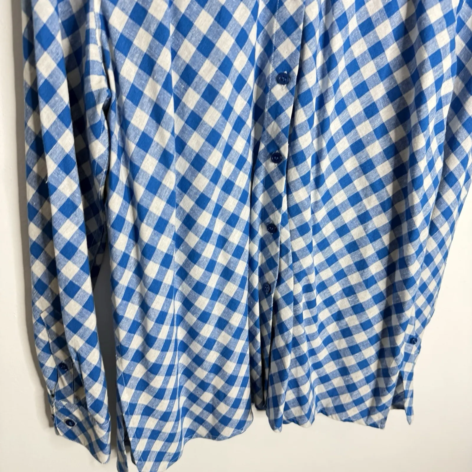 Jaclyn Smith Linen Rayon Blend Plaid Check Tunic Pull Tab Sleeves Blue White XL - Image 7