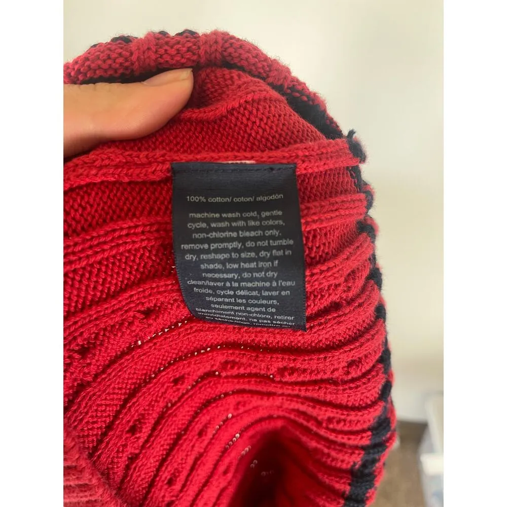 Vintage 100% Cotton Tommy Hilfiger Red Classic Striped Cable Knit Sweater Size S - Image 7