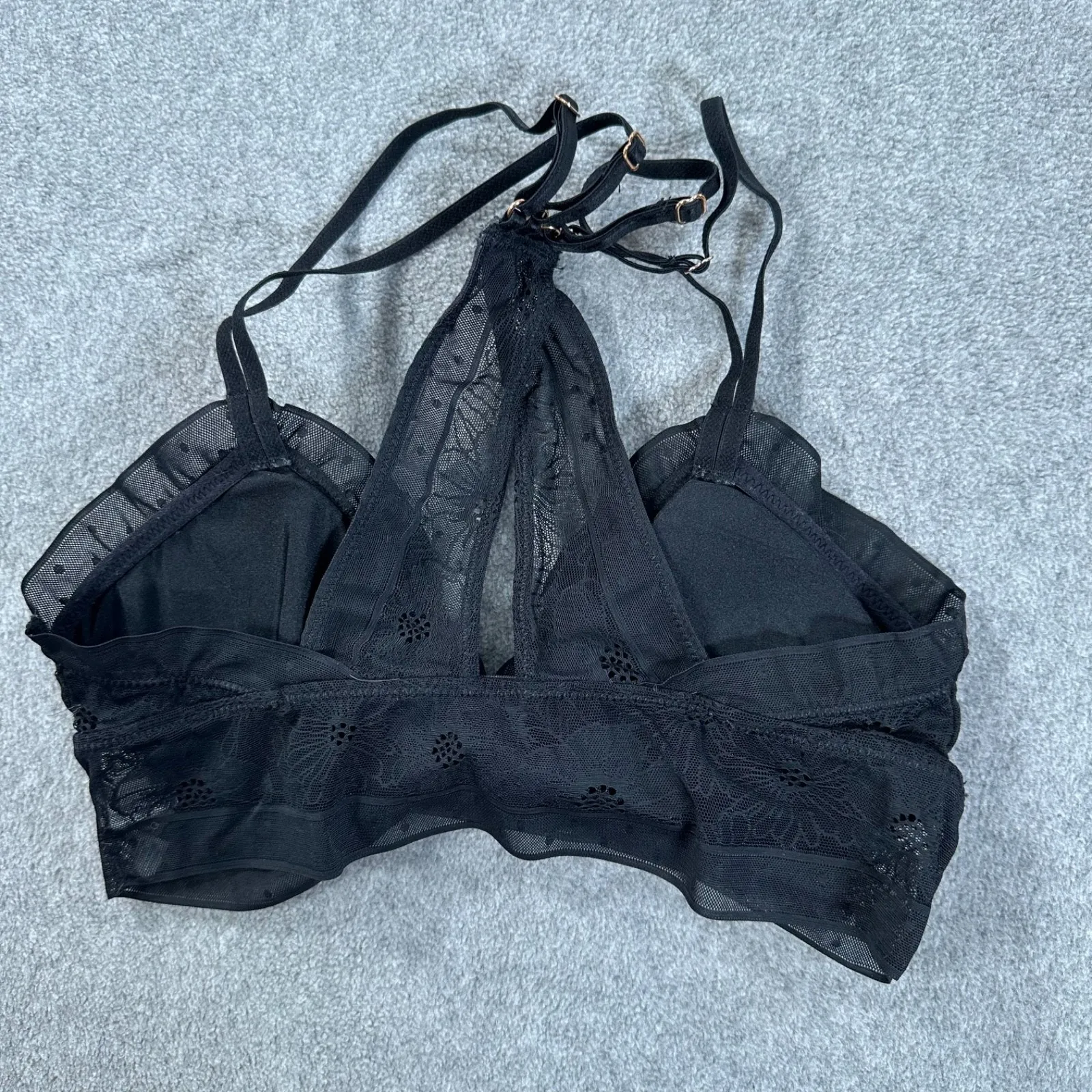 Aerie Black Lace Racerback Bralette Size Small Ruffle Floral Removable Pads - Image 5