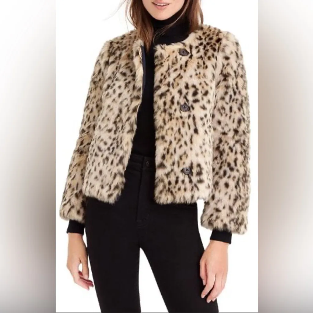 J. Crew Faux Fur Snow Leopard Cropped Jacket - Image 2