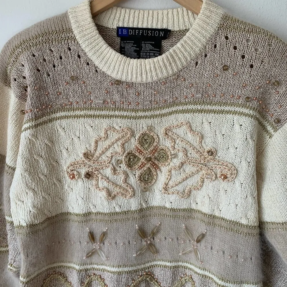 Vintage IB Diffusion Embellished Silk Sweater Women's S - Image 3
