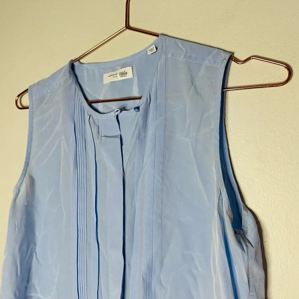 EQUIPMENT FEMME Amaury Silk Baby Blue Button Up Sleeveless Top Size Extra Small - Image 4