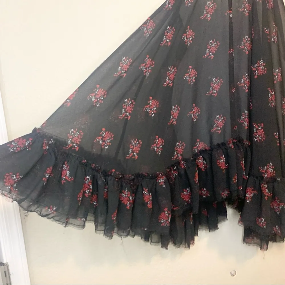 Free People Intimately Free Black Slip Dress Ruffle Floral Size XS - Image 4