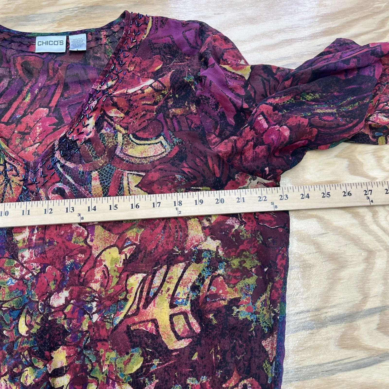 CHICO’s 100% Silk Sheer Chiffon Blouse Top Multicolor Size 3 14 Goblincore Indie - Image 9