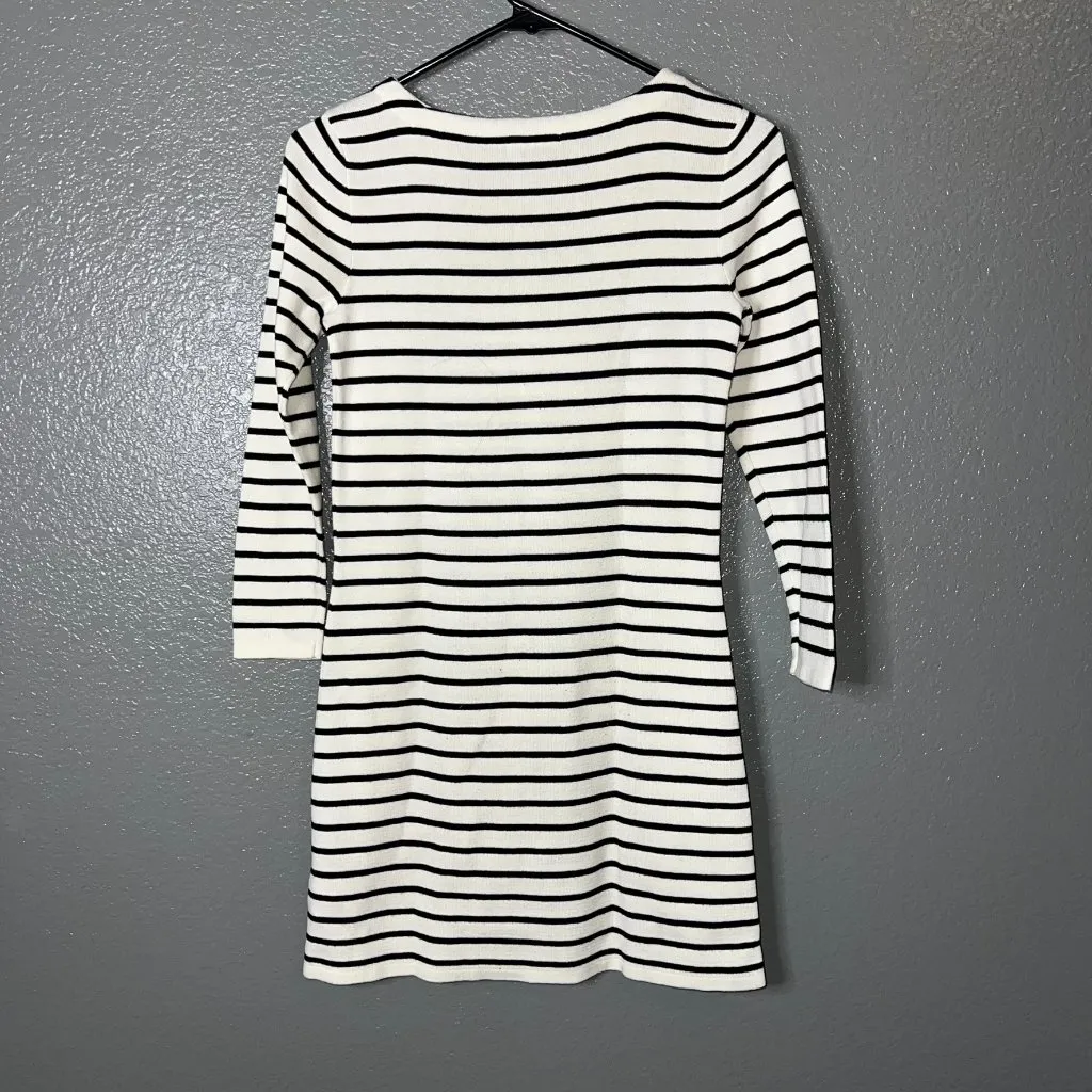 H&M Parisian Chic Striped Sweater Dress Size XS | Breton Nautical Gold Button - Image 4