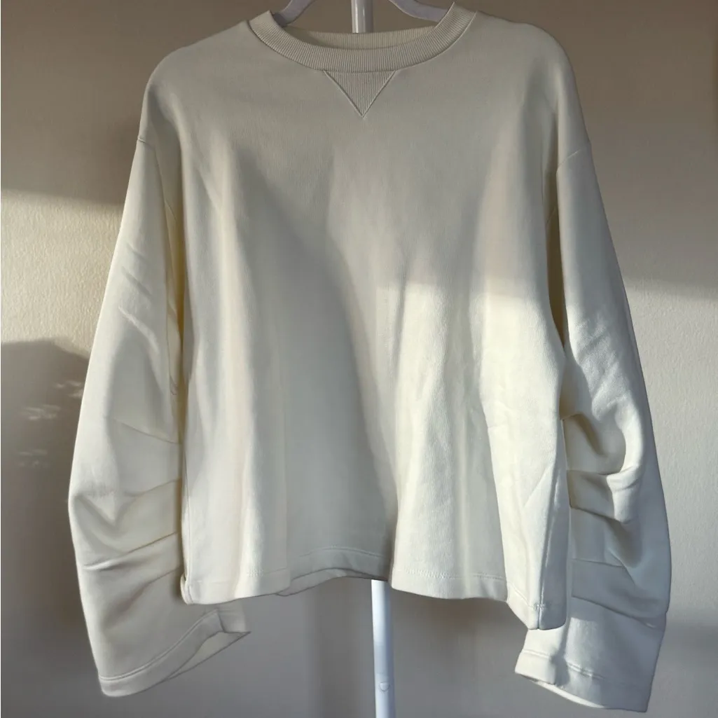 ASOS Cream Oversized Brushback Sweatshirt Ruched Sleeve - S - Image 9