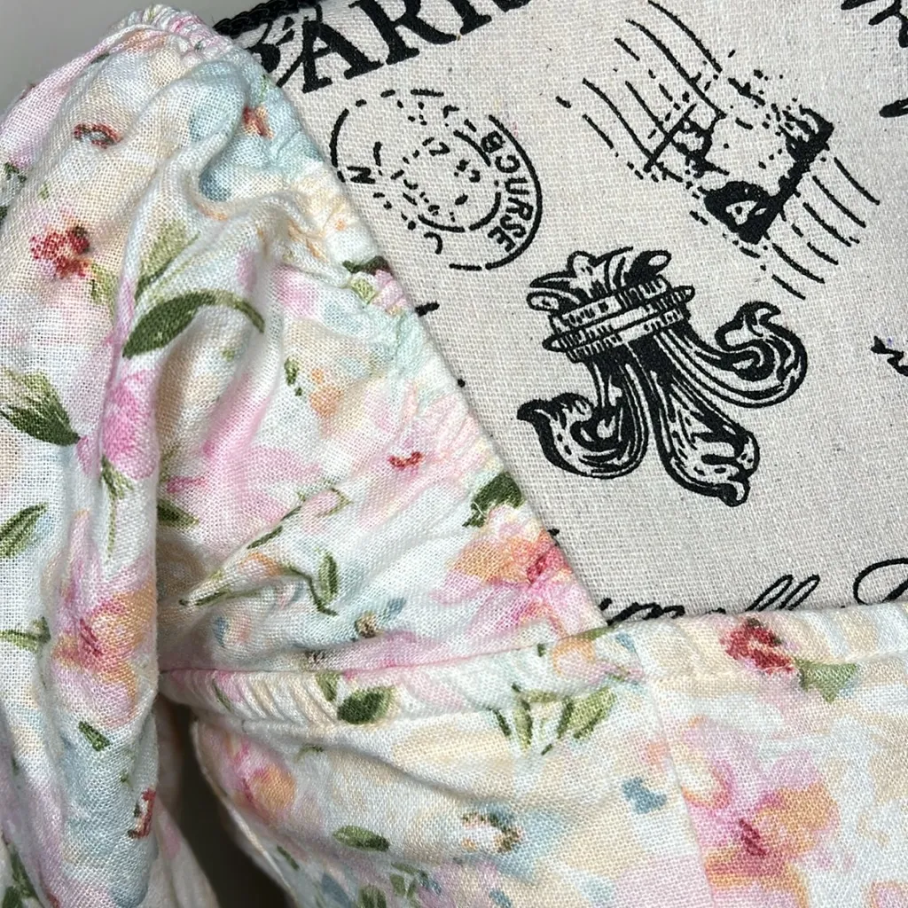 Abercrombie & Fitch Floral Tie-back/front Linen-Blend Puff Sleeve‎ Top S - Image 4