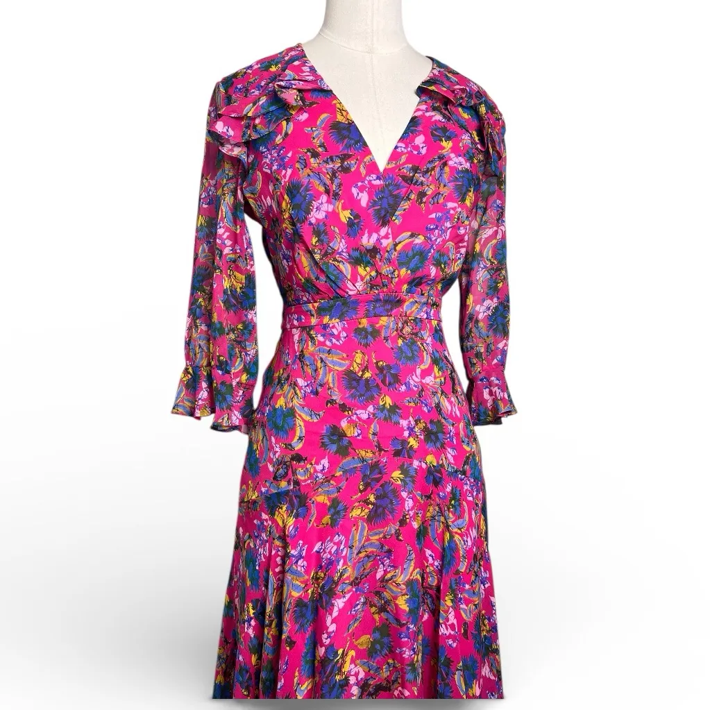 SALONI Edith Floral Silk Midi Dress Pink Size 0 - Image 4