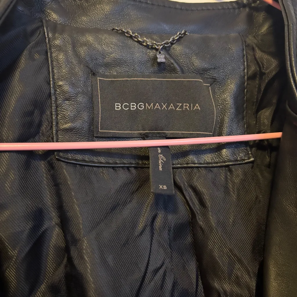 BCBG Max Azria Patchwork Color Block Leather Moto Jacket Black Blue Womens XS - Image 6