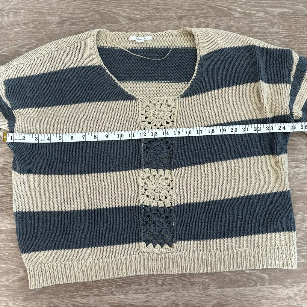 O'Neill Sweater Womens Size L Blue Cream Stripe‎ Crochet Y2K Beachy Coastal Boho - Image 11