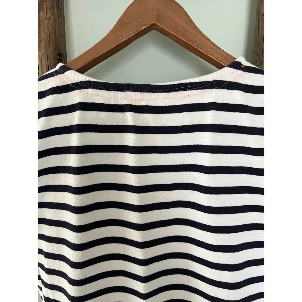 Talbots Striped Knit Dress Lace-Up Neck Short Sleeve Casual White Black M - Image 4