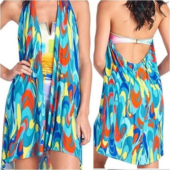 {M} Trina Turk Sarong Swim Cover Up Multiple Ways To Wear Bright Multicolored - Image 2