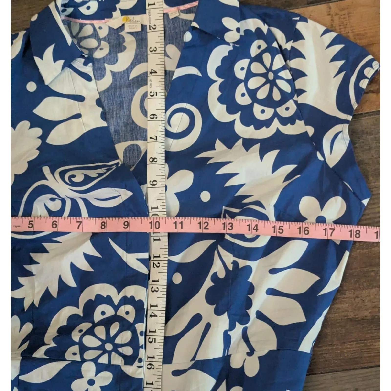 Boden Blue White Floral Cotton Dress Belted Mod Pinup Casual SZ 10 - Image 6