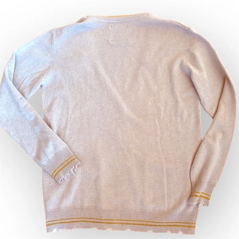 Le Superbe Oatmeal Beach to Bar Cashmere Cardigan, bejewelled shell, pockets, M Tan Size M - Image 4