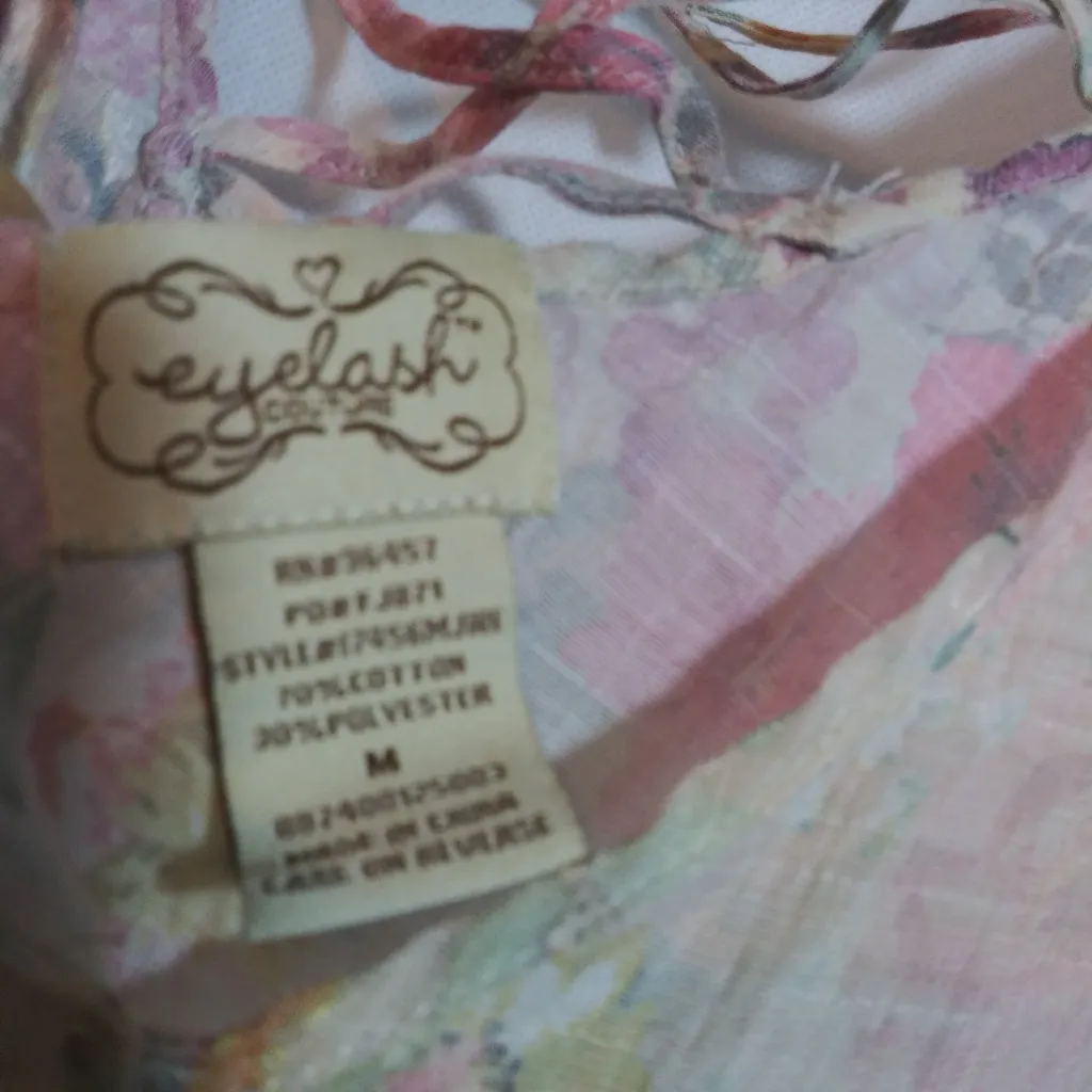 Eyelash Couture Floral Lace Trim Tank Top Crisscross Back Cottage Semi Sheer M - Image 5