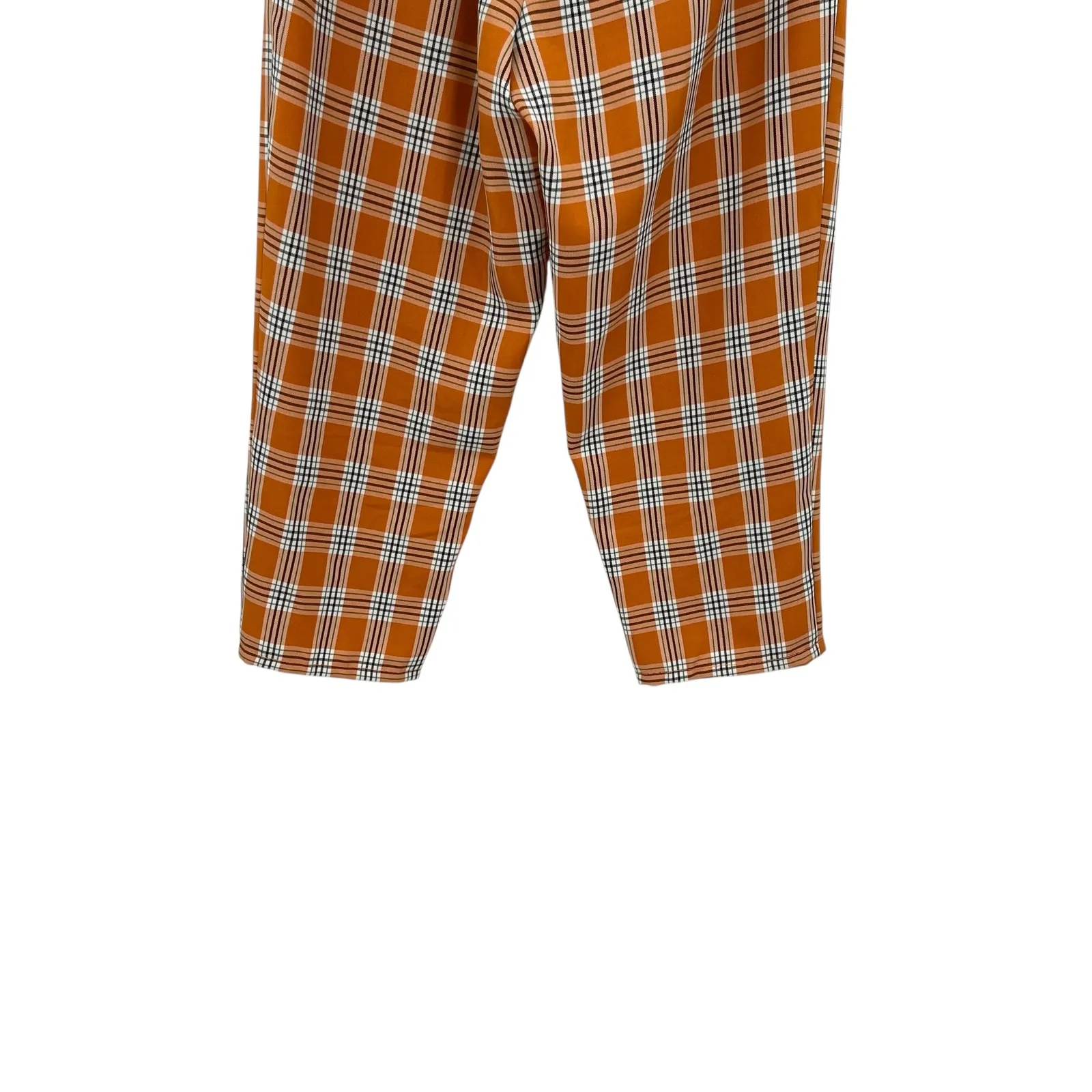Unique Vintage Pants Capris Cropped‎ Belted Plaid Check Orange Size Medium - Image 9