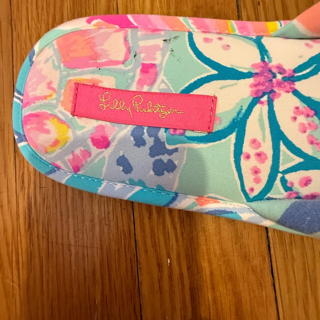 Lilly Pulitzer Sea Glass Aqua Rainforest Retreat Pool Slippers L/XL New - Image 3