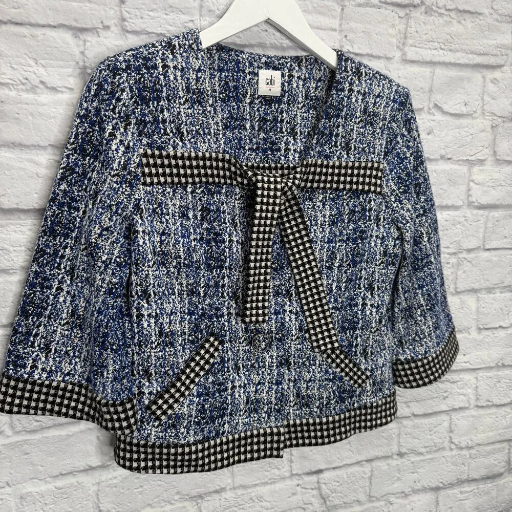 CAbi Womens Reina 21 Club Jacket Blazer Size M Blue Black Bow Buttons 5294 - Image 2