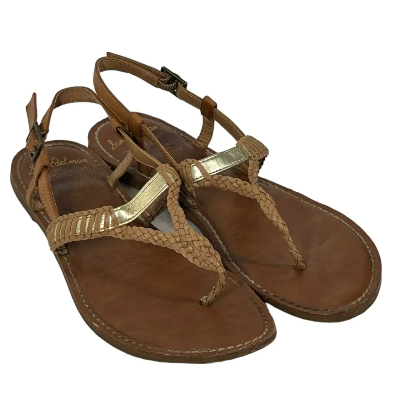 Sam Edelman Leather T-Strap Sandals Size 7 AE Outfitters Summer Flat Chic - Image 10