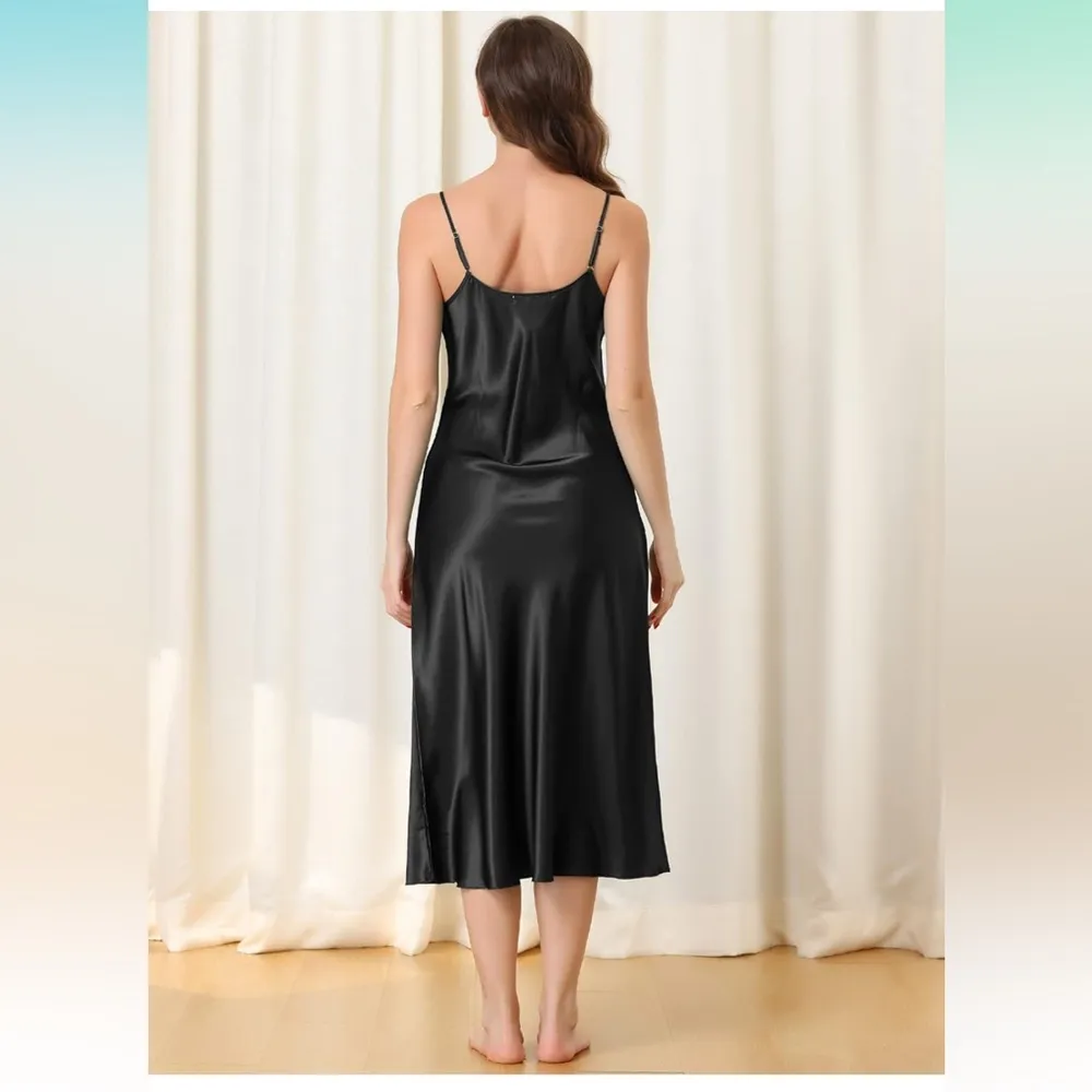Cheibear Satin Pajama Dress Camisole Midi Nightdress V - Image 8