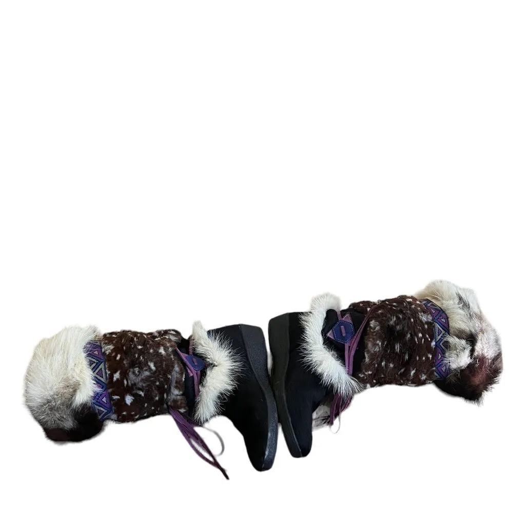 TECNICA Goat Fur Winter Boots Italy Leather Wedge Women 37/5 Black - Image 6