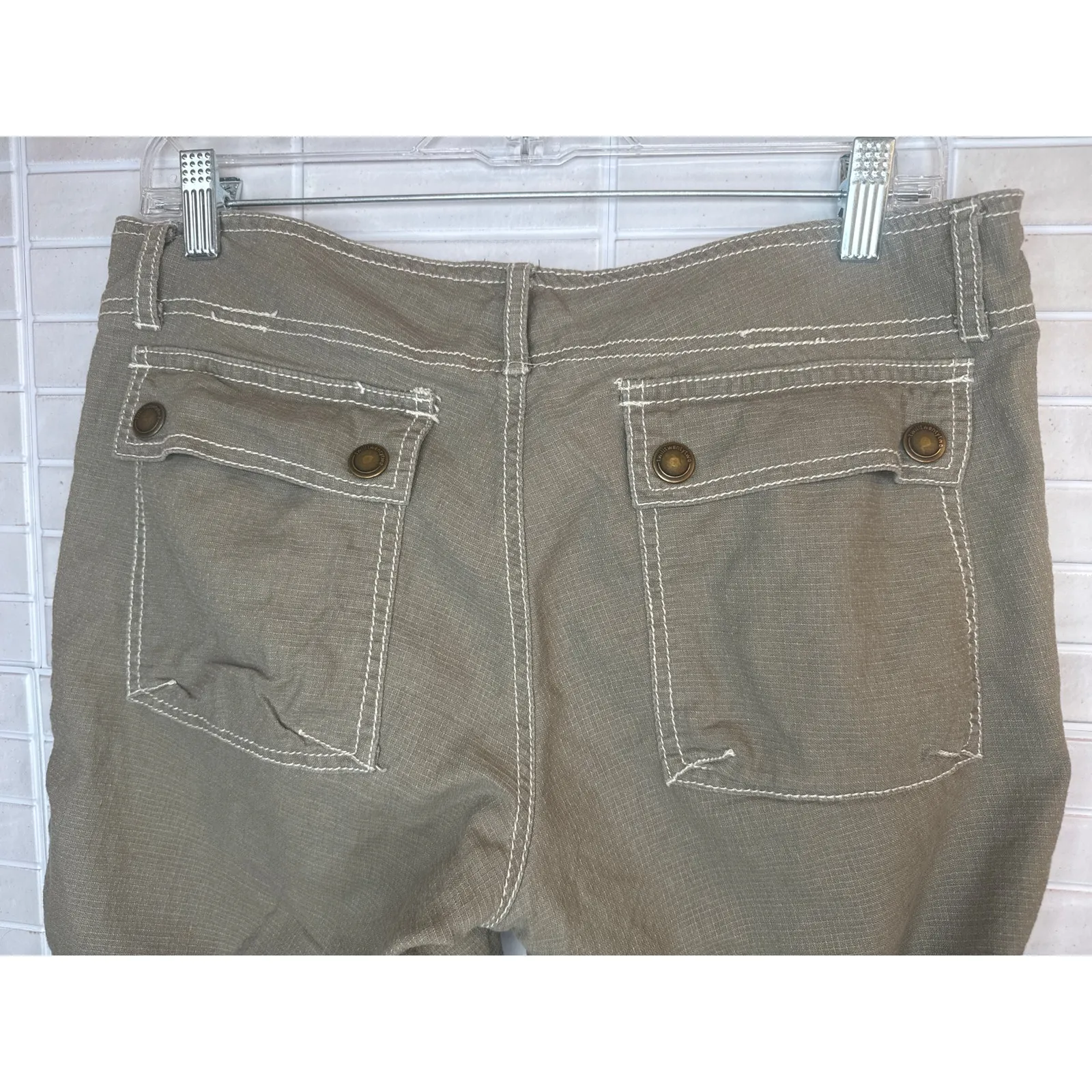 TwillTwentyTwo Capri Pants Size 28 Linen Cotton Blend Adjustable Khaki Orange - Image 9