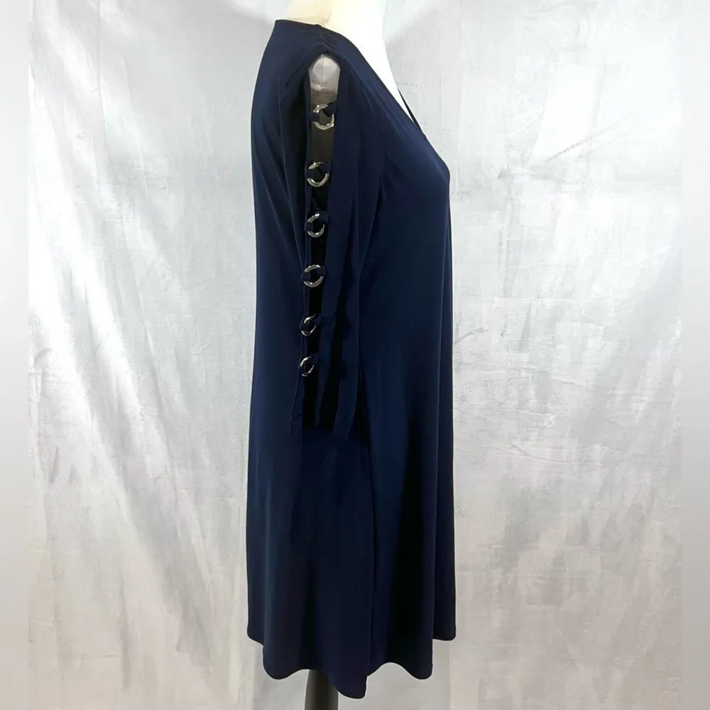 MSK long silver embellished sleeves navy shift dress size small Blue - Image 2