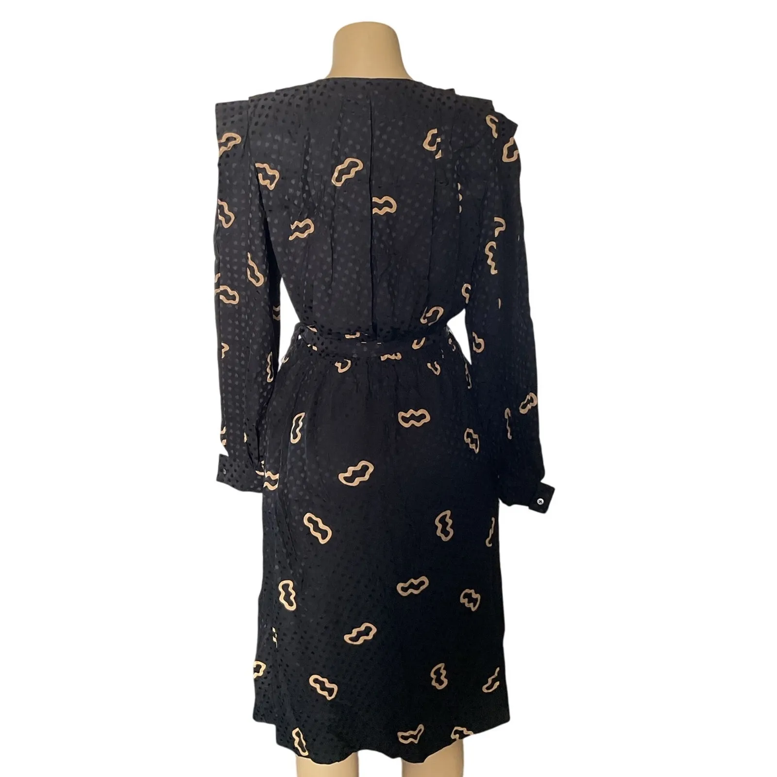 Vintage Argenti Black Silk Midi Dress Polka Dot Long Sleeve Sz 10 Hong Kong - Image 2