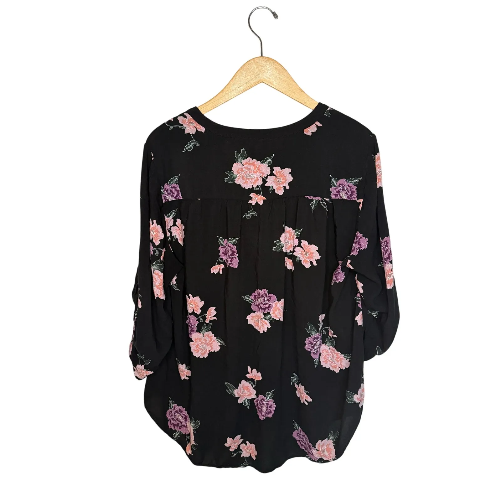 Torrid Harper Challis Button-Front 3/4 Sleeve Blouse Womens 2 2X Black Floral - Image 7