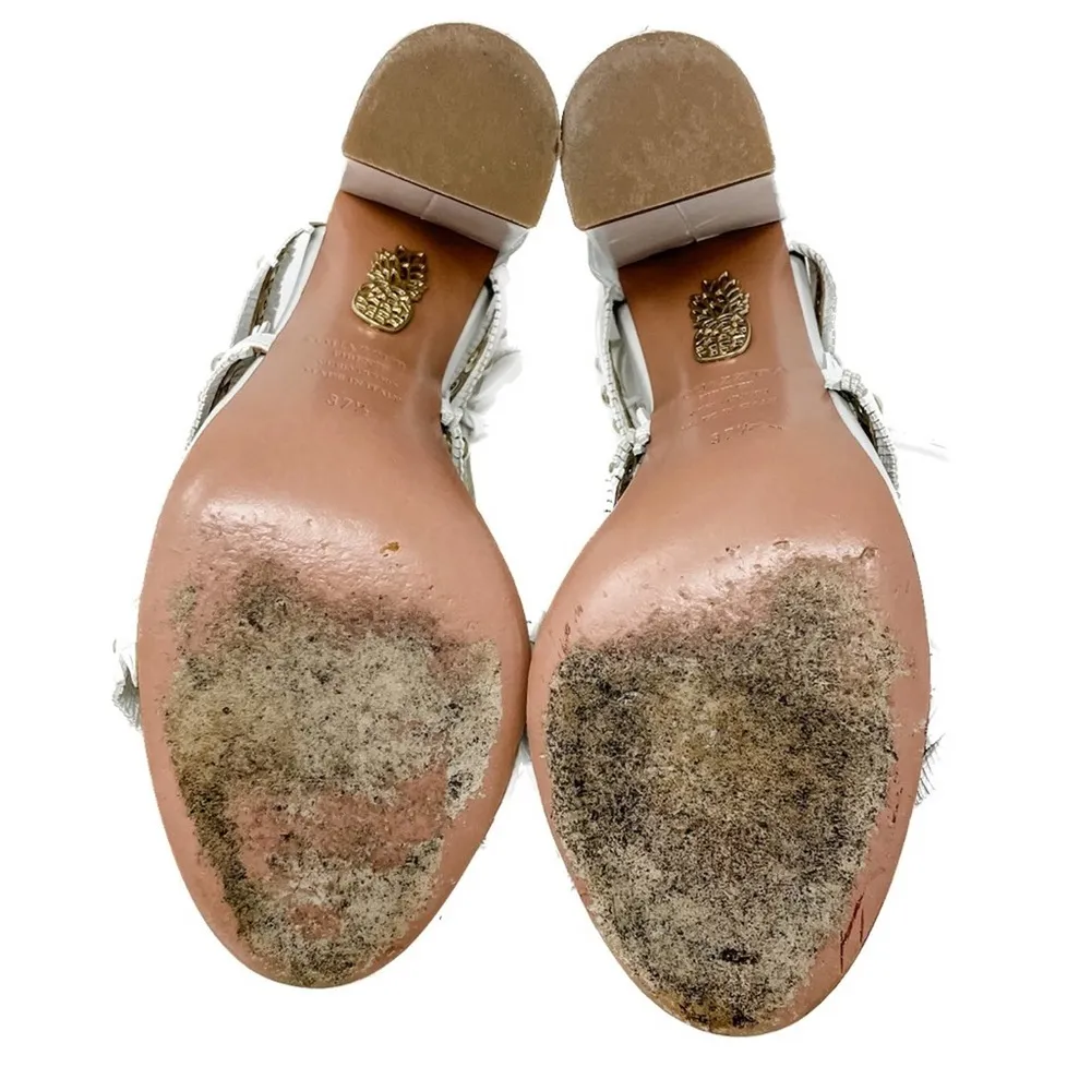 Aquazzura White Tulum Fringed Leather Studded Gladiator Sandal size 37.5 - Image 5