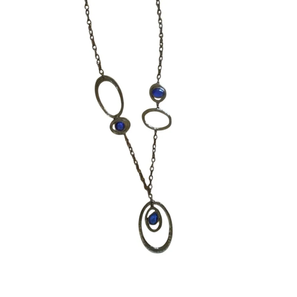 Vintage Y2K Chicos long dark Silver Tone Necklace Blue stone Layering Piece Boho - Image 2